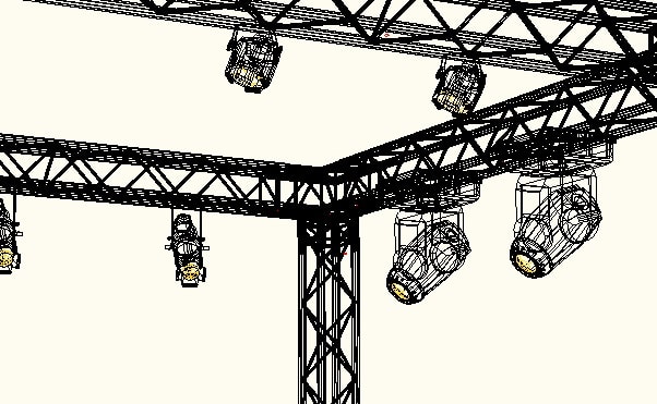 Es werden Movinglights an einer Traverse gezeigt.