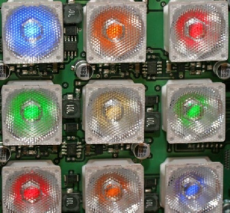 Platine mit bestückter LED und Kollimatoren