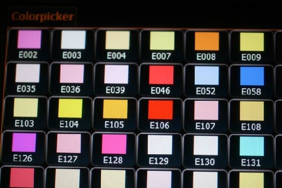 Ausschnitt einer Farbfolienpalette zur Ansteuerung von LED-Strahlern