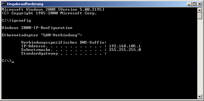 Screenshot ipconfig