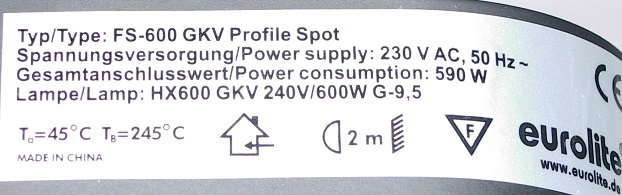Eurolite Profiler Typenschild